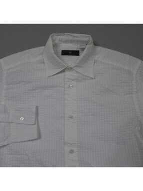 Z Zegna City White Stripe Seersucker Button Up Shirt Breathable 38 15 S